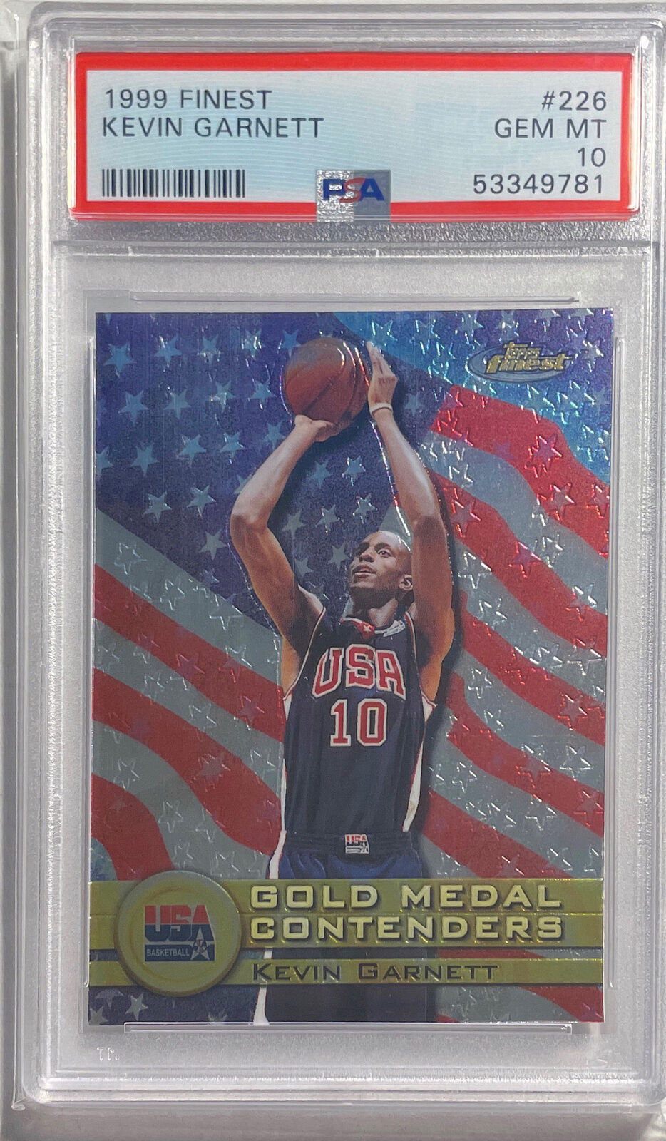 KEVIN GARNETT 1999 FINEST GOLD MEDAL CONTENDERS #226 PSA 10 GEM MINT POP 14