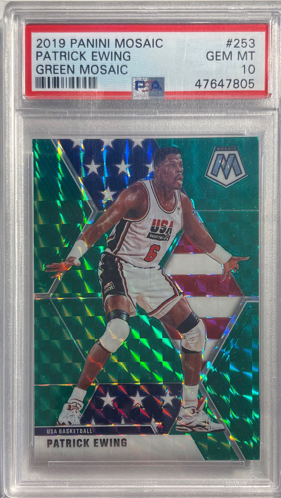 PATRICK EWING 2019 PANINI MOSAIC GREEN USA PRIZM #253 PSA 10 GEM MINT POP 10