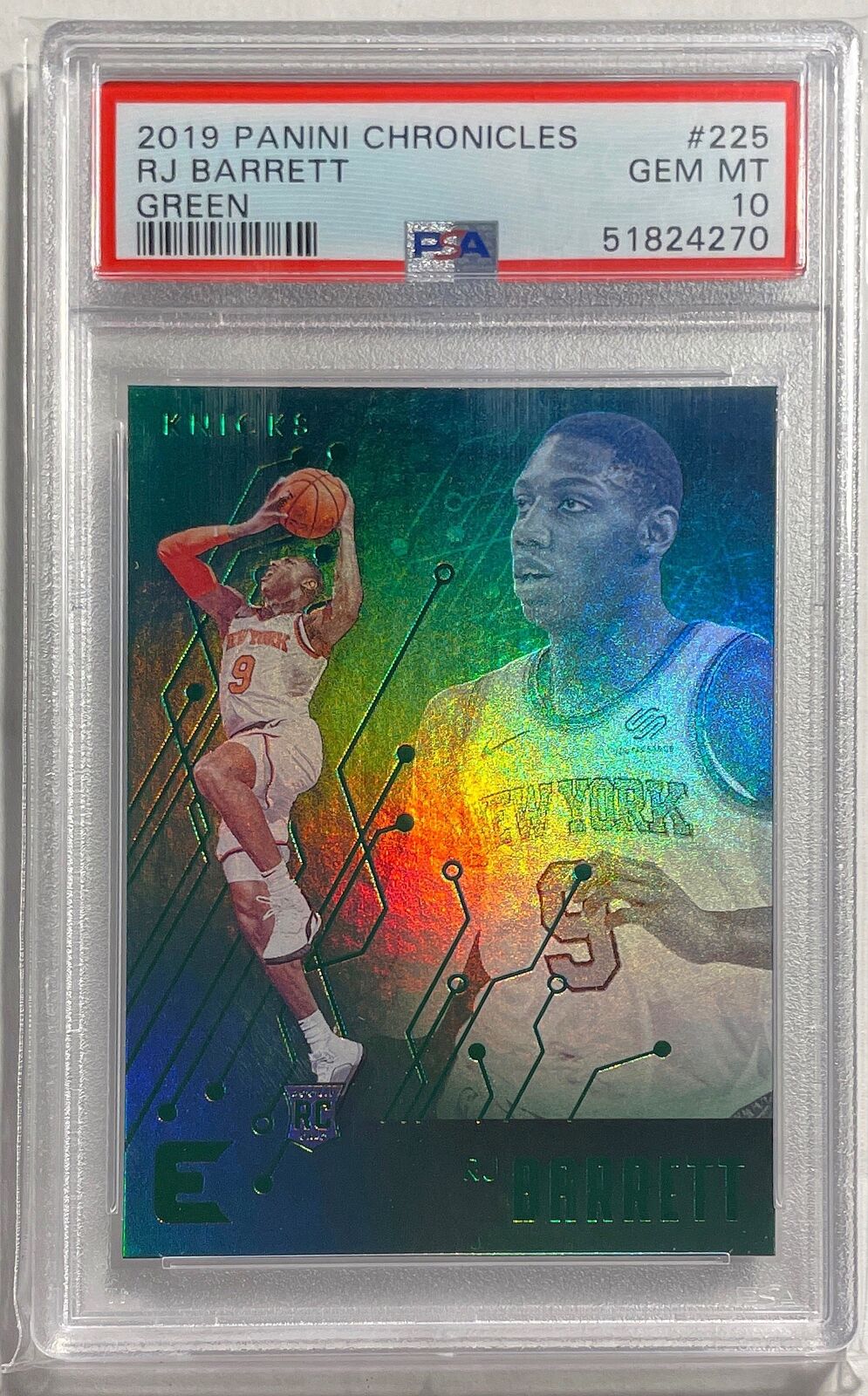 RJ BARRETT 2019 PANINI CHRONICLES ESSENTIALS GREEN RC #225 PSA 10 GEM POP 17