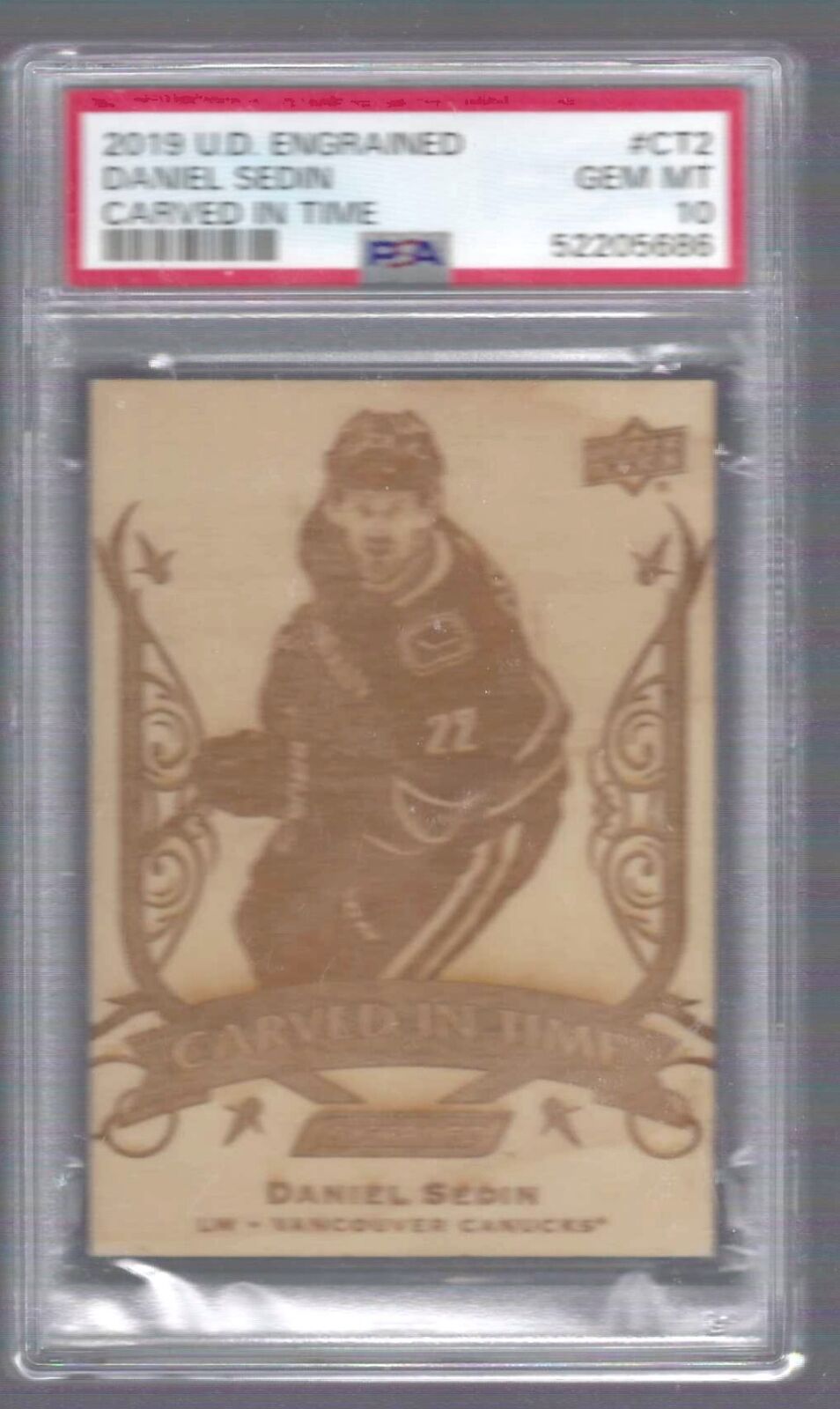 DANIEL SEDIN 2019-20 UD ENGRAINED CARVED IN TIME WOOD SP PSA 10 GEM MINT POP 1/1