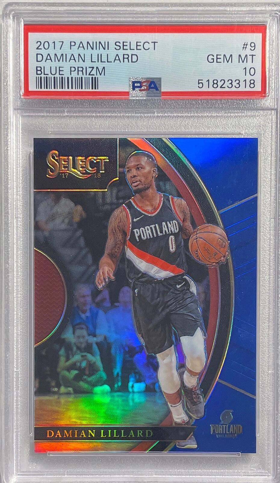 DAMIAN LILLARD 2017 PANINI SELECT BLUE PRIZM #D 256/299 PSA 10 GEM MINT POP 6