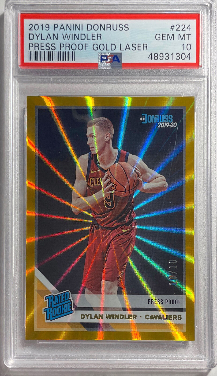 DYLAN WINDLER 2019 DONRUSS PRESS PROOF GOLD LASER RC #D 10/10 PSA 10 GEM POP 1/1