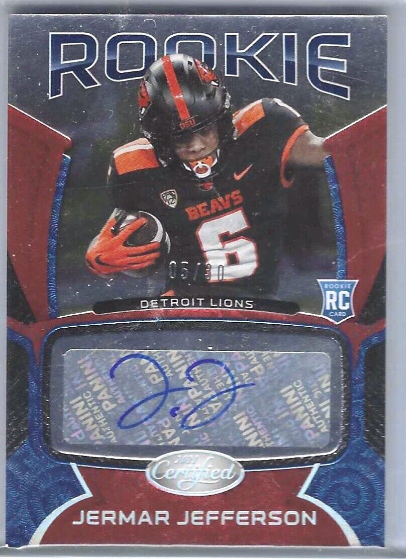 JERMAR JEFFERSON 2021 CERTIFIED ROOKIE ORANGE AUTO RC #D 5/30