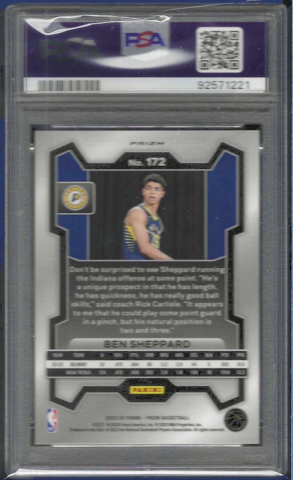 BEN SHEPPARD 2023 PANINI PRIZM SILVER PRIZM ROOKIE RC #172 PSA 10 GEM MINT