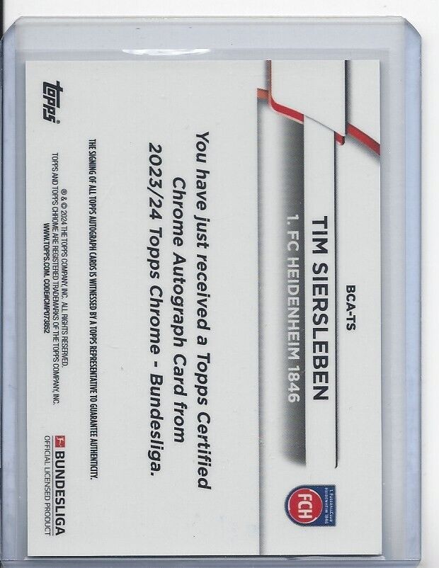 TIM SIERSLEBEN 2023-24 TOPPS CHROME BUNDESLIGA HEIDENHEIM REFRACTOR AUTO RC