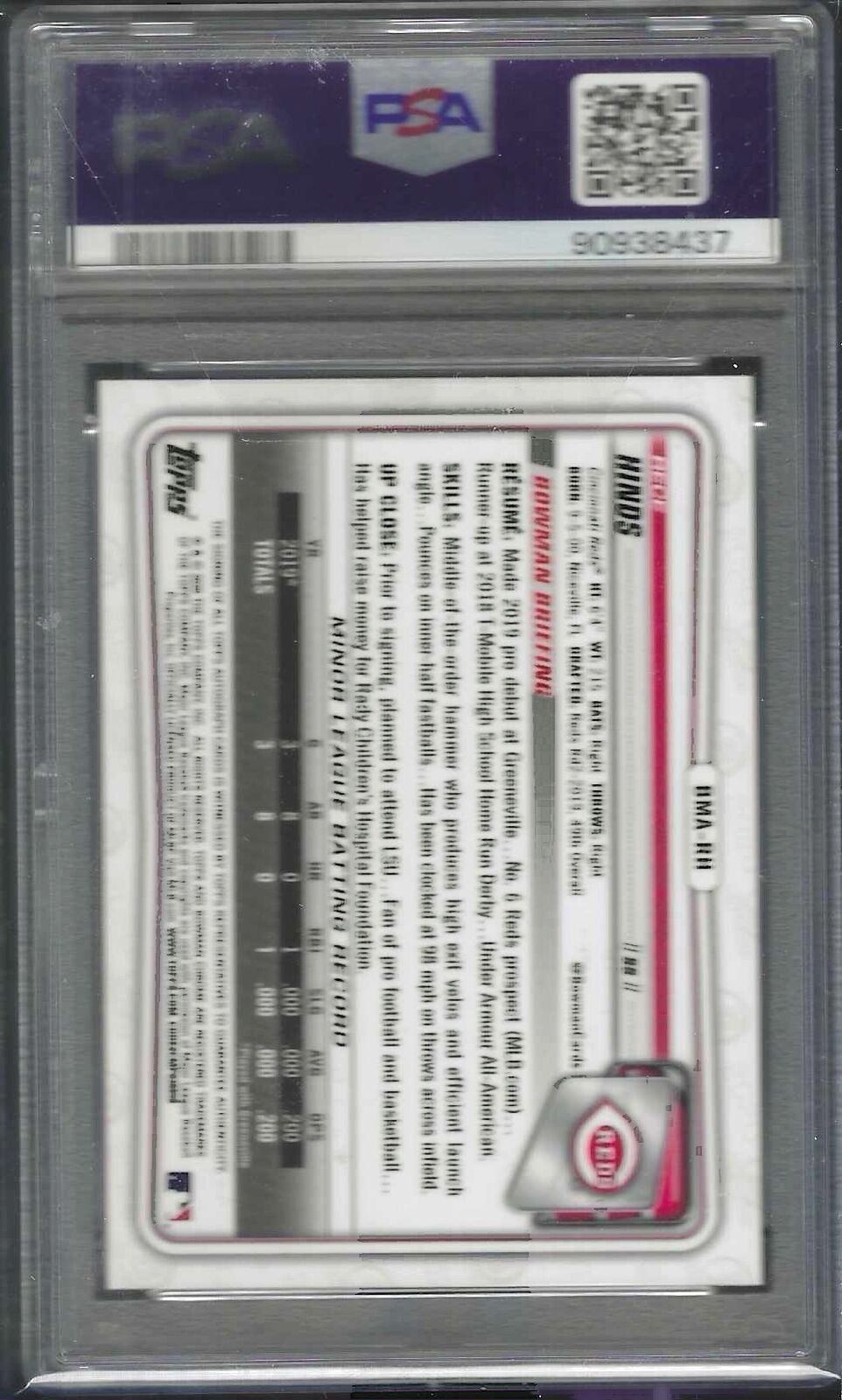 RECE HINDS 2020 BOWMAN CHROME MEGA BOX PROSPECT ON CARD AUTO PSA 10 GEM MINT