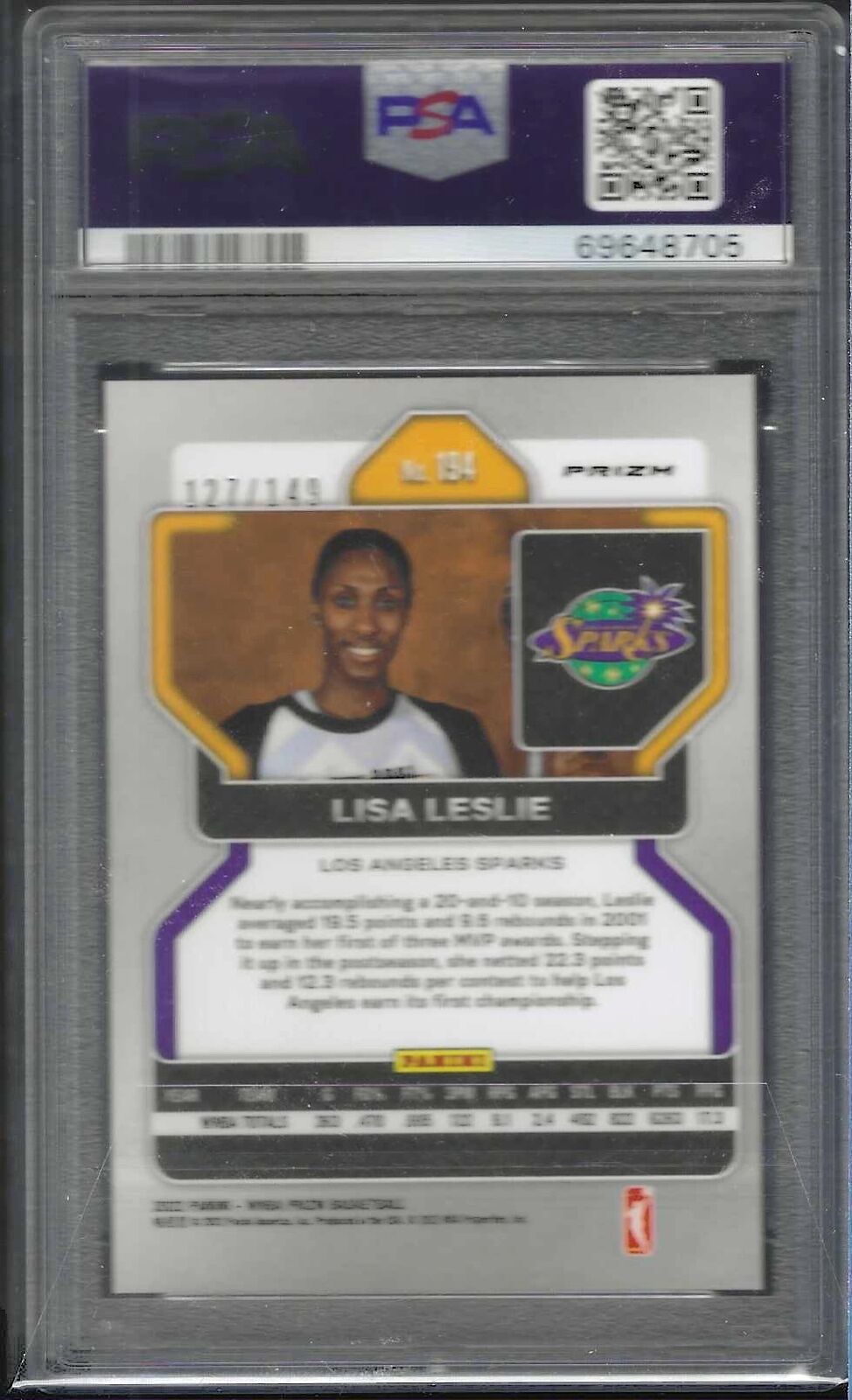 LISA LESLIE 2022 PANINI PRIZM NBA BLUE PRIZM /149 PSA 10 GEM MINT POP 2