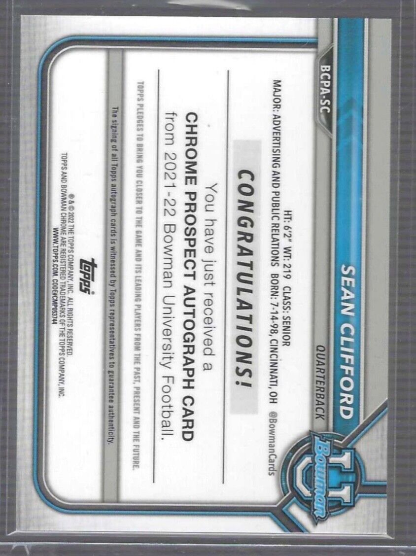 SEAN CLIFFORD 2021 BOWMAN CHROME UNIVERSITY YELLOW REFRACTOR 1ST AUTO #D 54/75