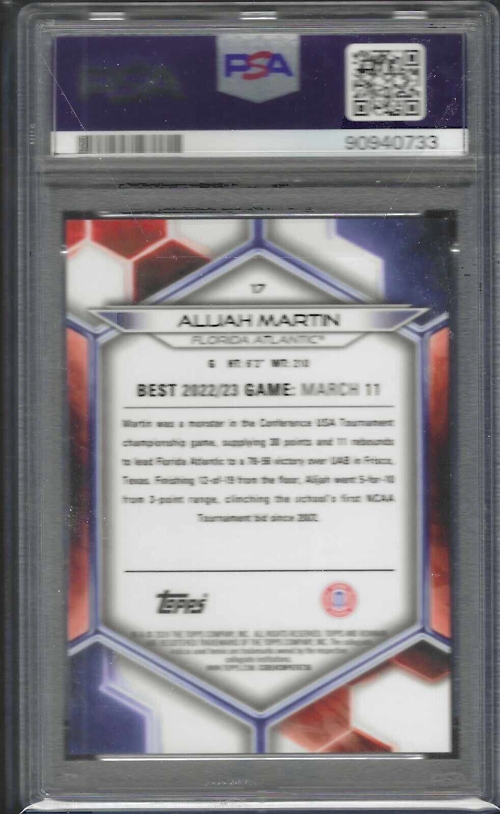 ALIJAH MARTIN 2023 BOWMAN U BEST TEAL GEOMETRIC REFRACTOR /15 PSA 9 POP 1/1