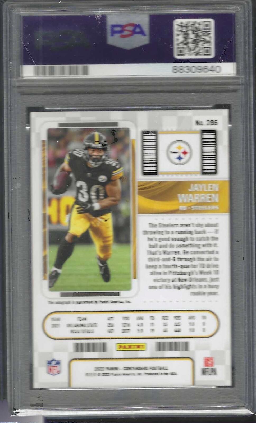 JAYLEN WARREN 2022 PANINI CONTENDERS ROOKIE TICKET AUTO RC #286 PSA 9 MINT