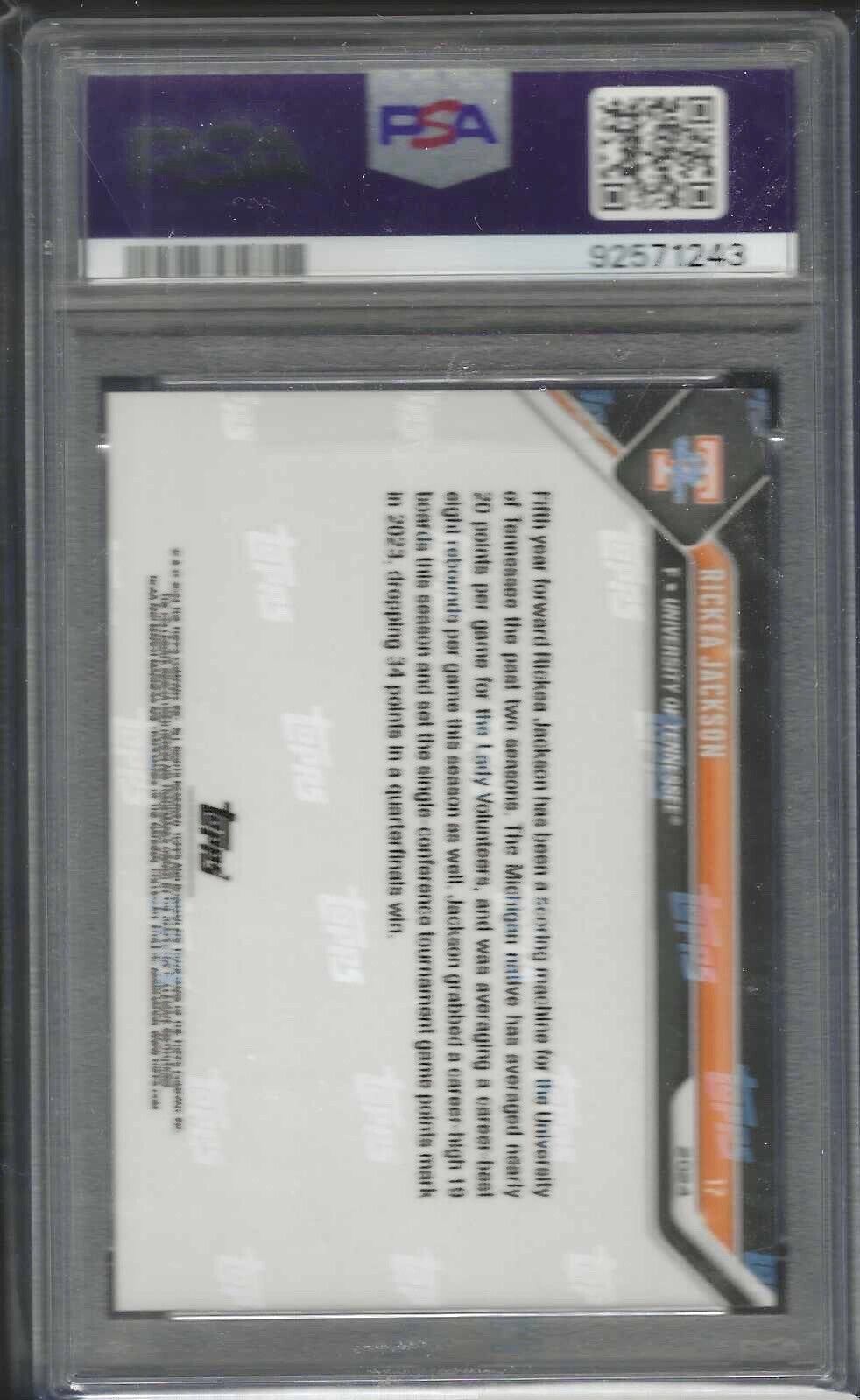 RICKEA JACKSON 2023 BOWMAN NOW MARCH MADNESS BLUE /49 PSA 8 NEAR MINT POP 1/1