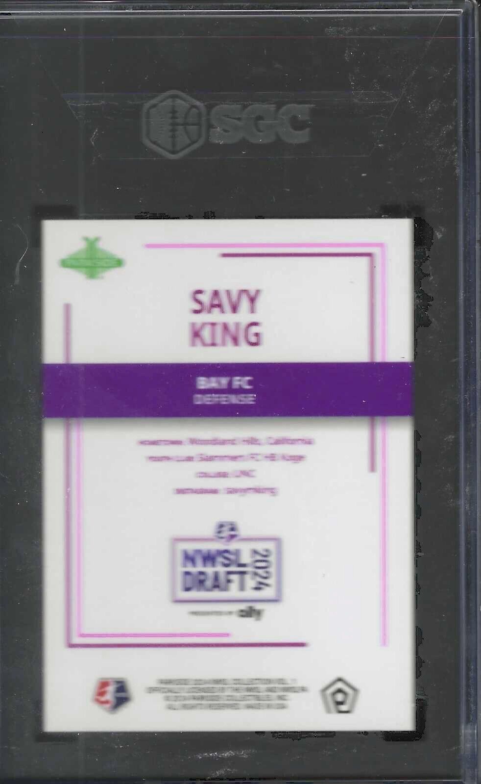 SAVY KING 2024 PARKSIDE NWSL DRAFT ROOKIE RC SGC 10 GEM MINT