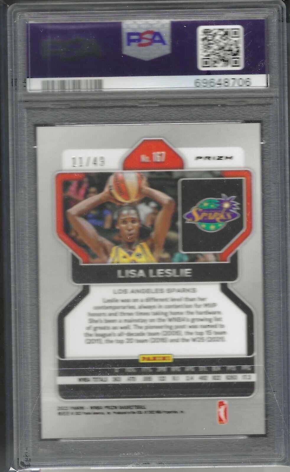 LISA LESLIE 2022 PANINI PRIZM WNBA ORANGE PRIZM #D 11/49 PSA 9 MINT POP 1/1