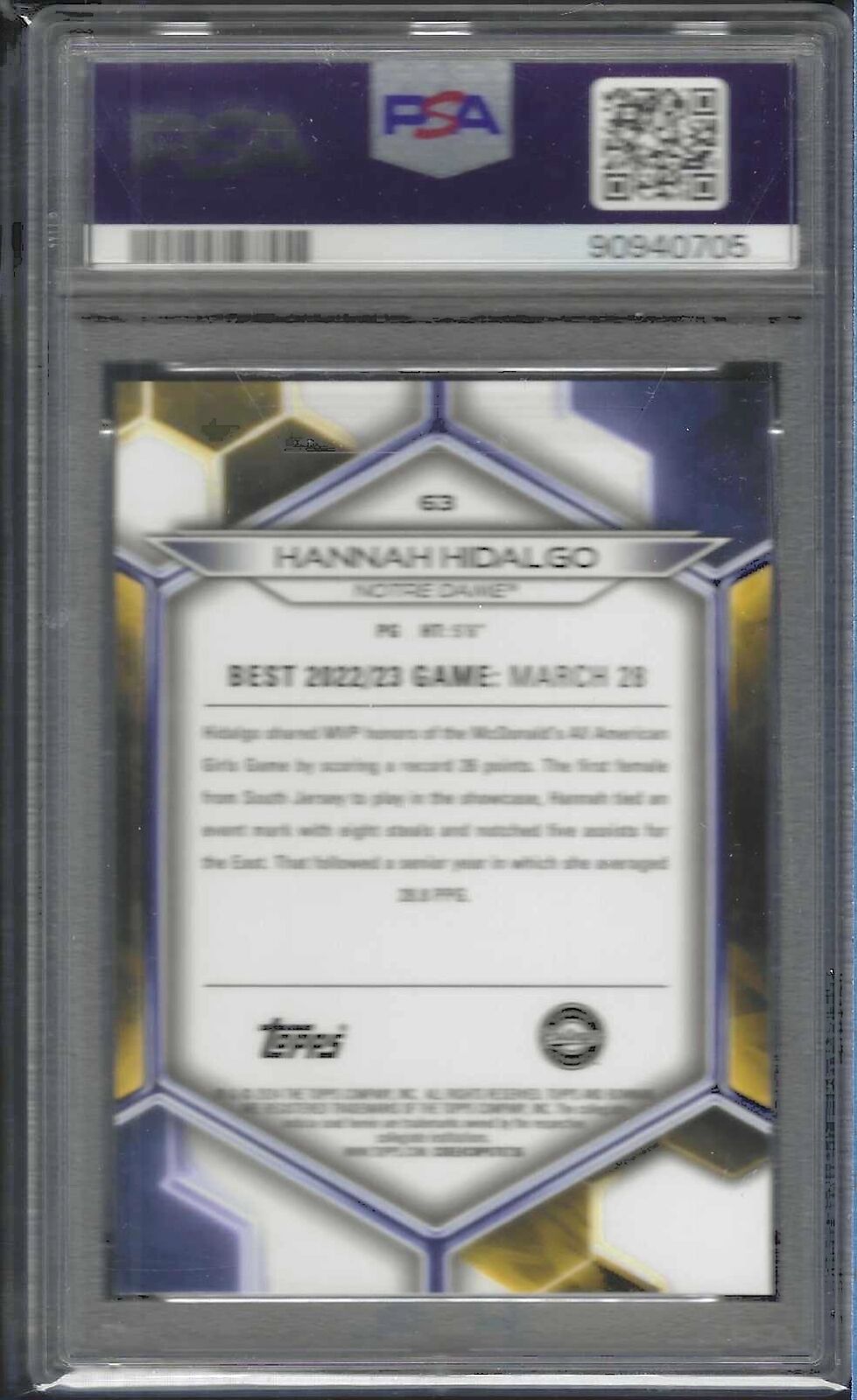 HANNAH HIDALGO 2023 BOWMAN U BEST PROSPECT #63 PSA 10 GEM MINT
