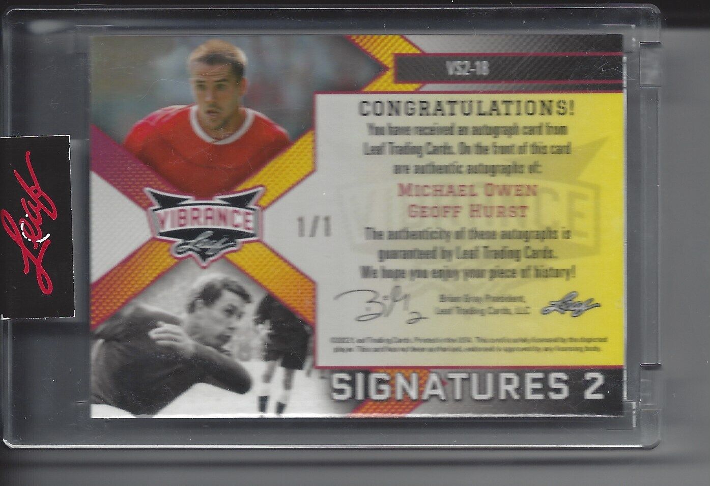 MICHAEL OWEN GEOFF HURST 2022 LEAF VIBRANCE SIGNATURES 2 ICE DUAL AUTO #D 1/1