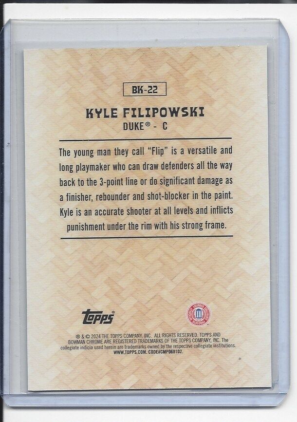 KYLE FILIPOWSKI 2023-24 BOWMAN CHROME UNIVERSITY BIG KAHUNA CASE HIT SSP #22