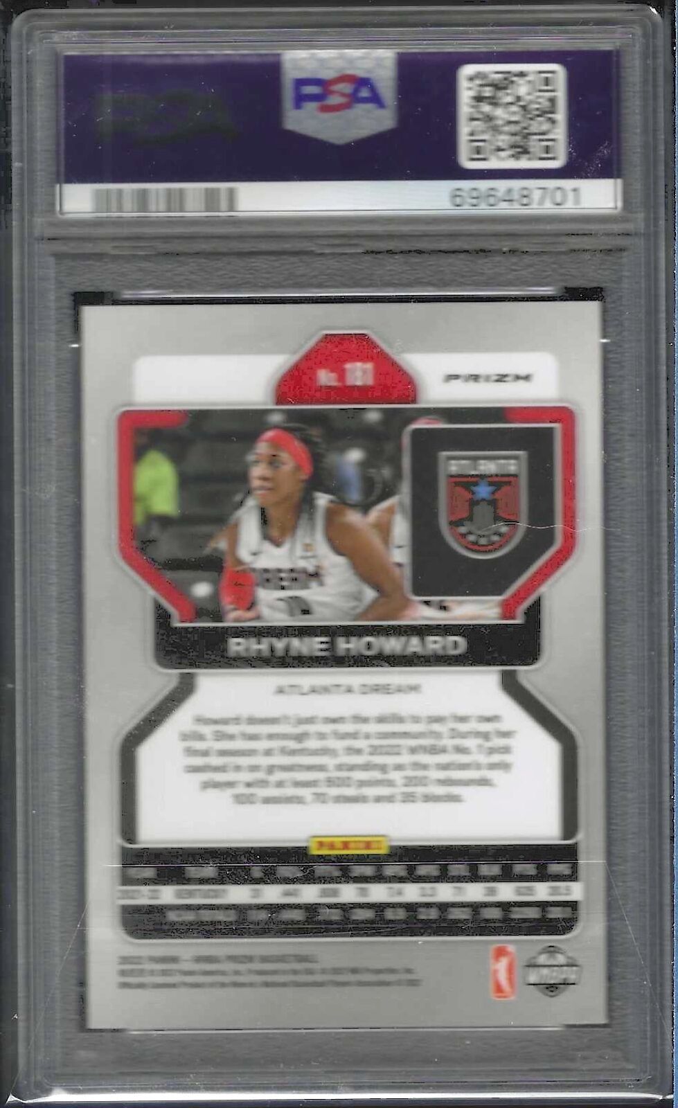 RHYNE HOWARD 2022 PANINI PRIZM WNBA SILVER PRIZM ROOKIE RC #181 PSA 9 MINT