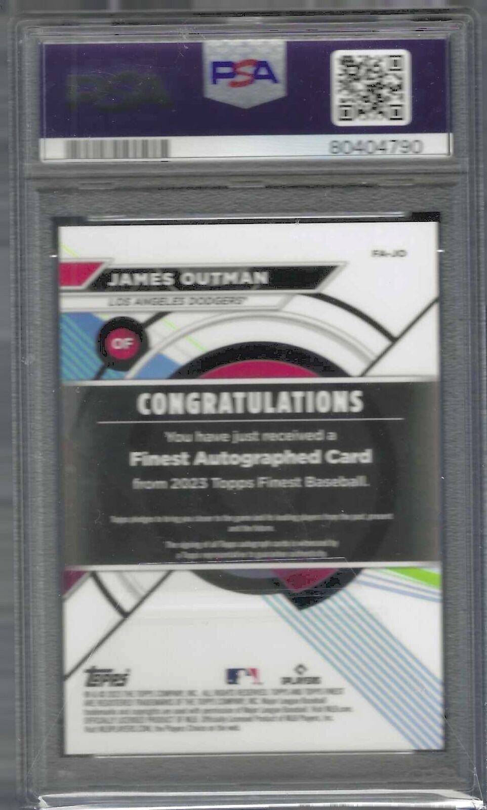 JAMES OUTMAN 2023 TOPPS FINEST REFRACTOR ROOKIE ON CARD AUTO RC PSA 10 GEM MINT