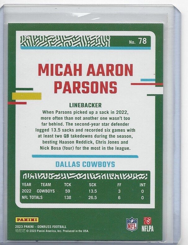 MICAH "AARON" PARSONS 2023 PANINI DONRUSS FULL NAME SSP RARE SHORT PRINT #78