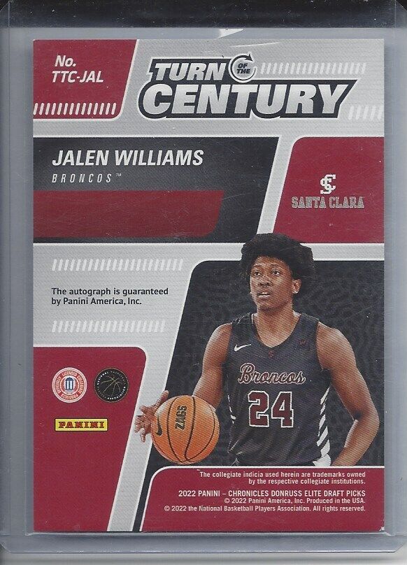 JALEN WILLIAMS 2022 PANINI CHRONICLES ELITE TURN OF THE CENTURY ROOKIE AUTO RC