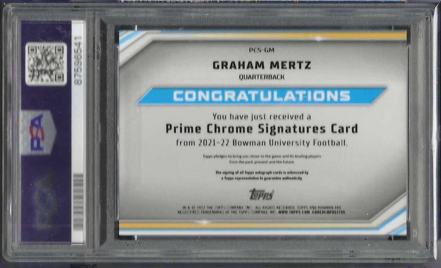 GRAHAM MERTZ 2021 BOWMAN UNIV CHROME PRIME SIGNATURES AUTO /50 PSA 10 POP 1/1