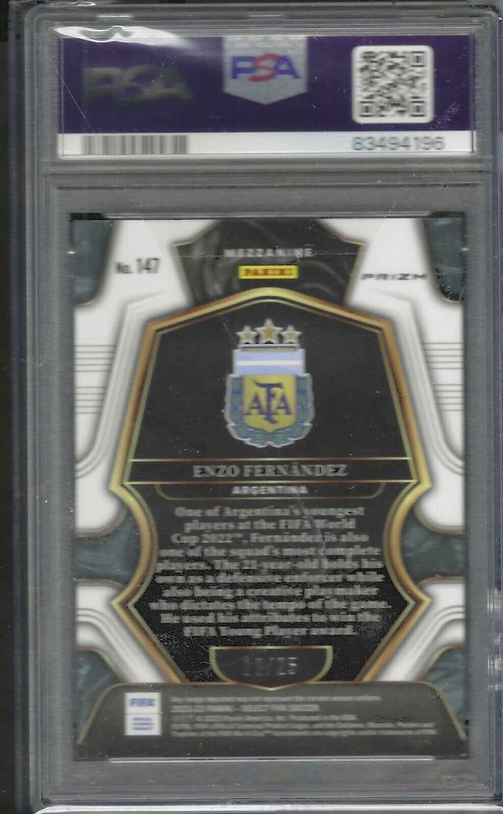 ENZO FERNANDEZ 2022-23 PANINI SELECT ZEBRA PRIZM SSP ROOKIE RC /25 PSA 9 POP 3
