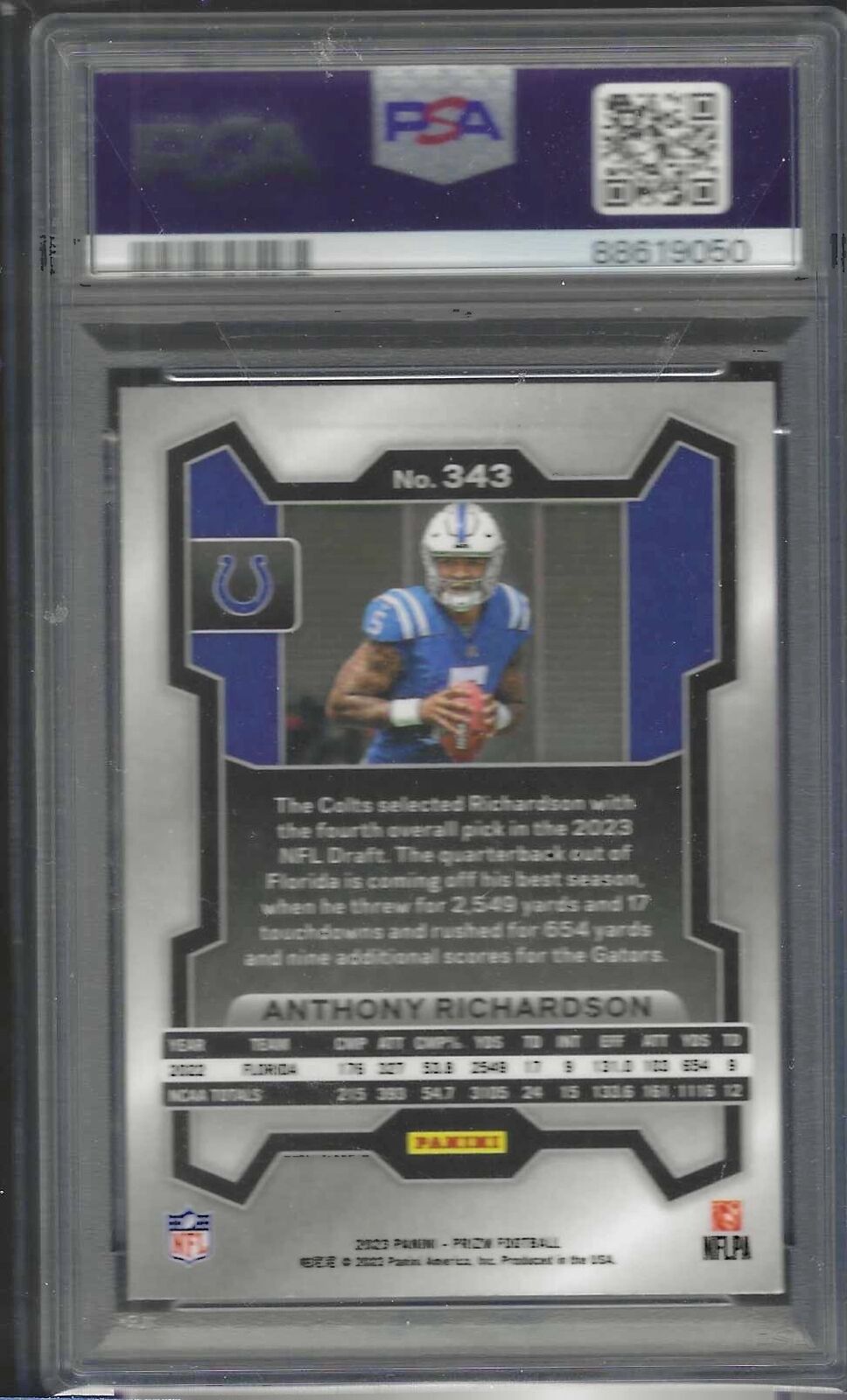 ANTHONY RICHARDSON 2023 PANINI PRIZM ROOKIE RC #343 PSA 8 NEAR MINT