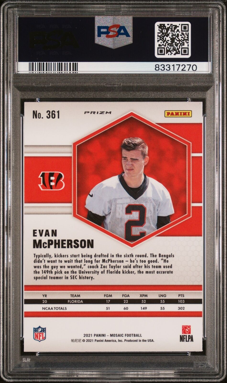 EVAN MCPHERSON 2021 PANINI MOSAIC GENESIS PRIZM RC #361 PSA 10 GEM MINT