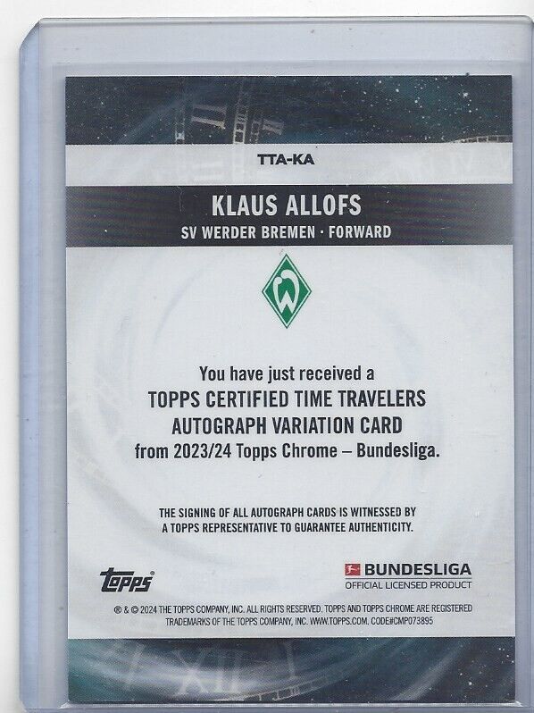 KLAUS ALLOFS 2023-24 TOPPS CHROME BUNDESLIGA TIME TRAVELERS AUTO #D 189/300