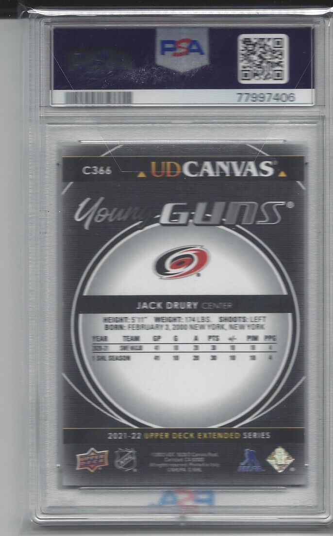 JACK DRURY 2021 UPPER DECK YOUNG GUNS CANVAS BLACK SSP RC #366 PSA 10 GEM POP 5