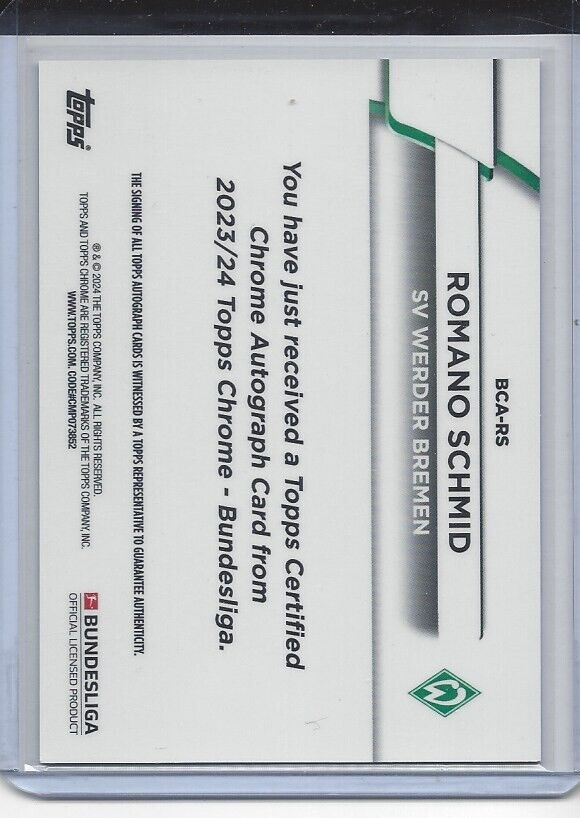 ROMANO SCHMID 2023-24 TOPPS CHROME BUNDESLIGA WERDER BREMEN REFRACTOR AUTO