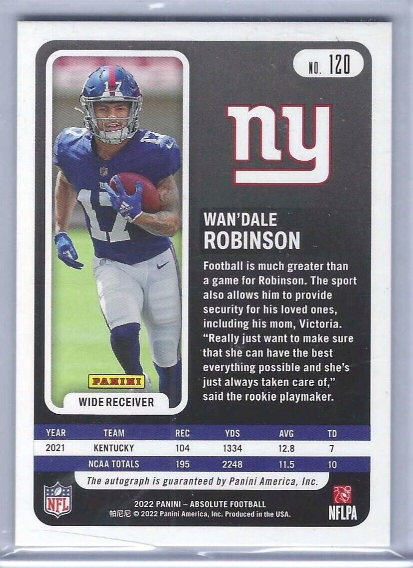 WAN'DALE ROBINSON 2022 PANINI ABSOLUTE SILVER FOIL ROOKIE AUTO RC #D 64/75