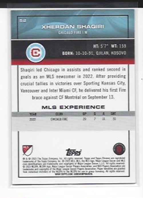 XHERDAN SHAQIRI 2023 TOPPS CHROME MLS ORANGE REFRACTOR #D 9/25