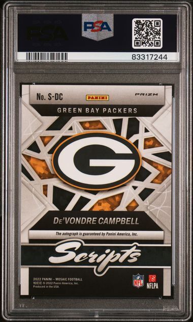 DE'VONDRE CAMPBELL 2022 PANINI MOSAIC SCRIPTS PRIZM AUTO PSA 10 GEM MINT POP 3