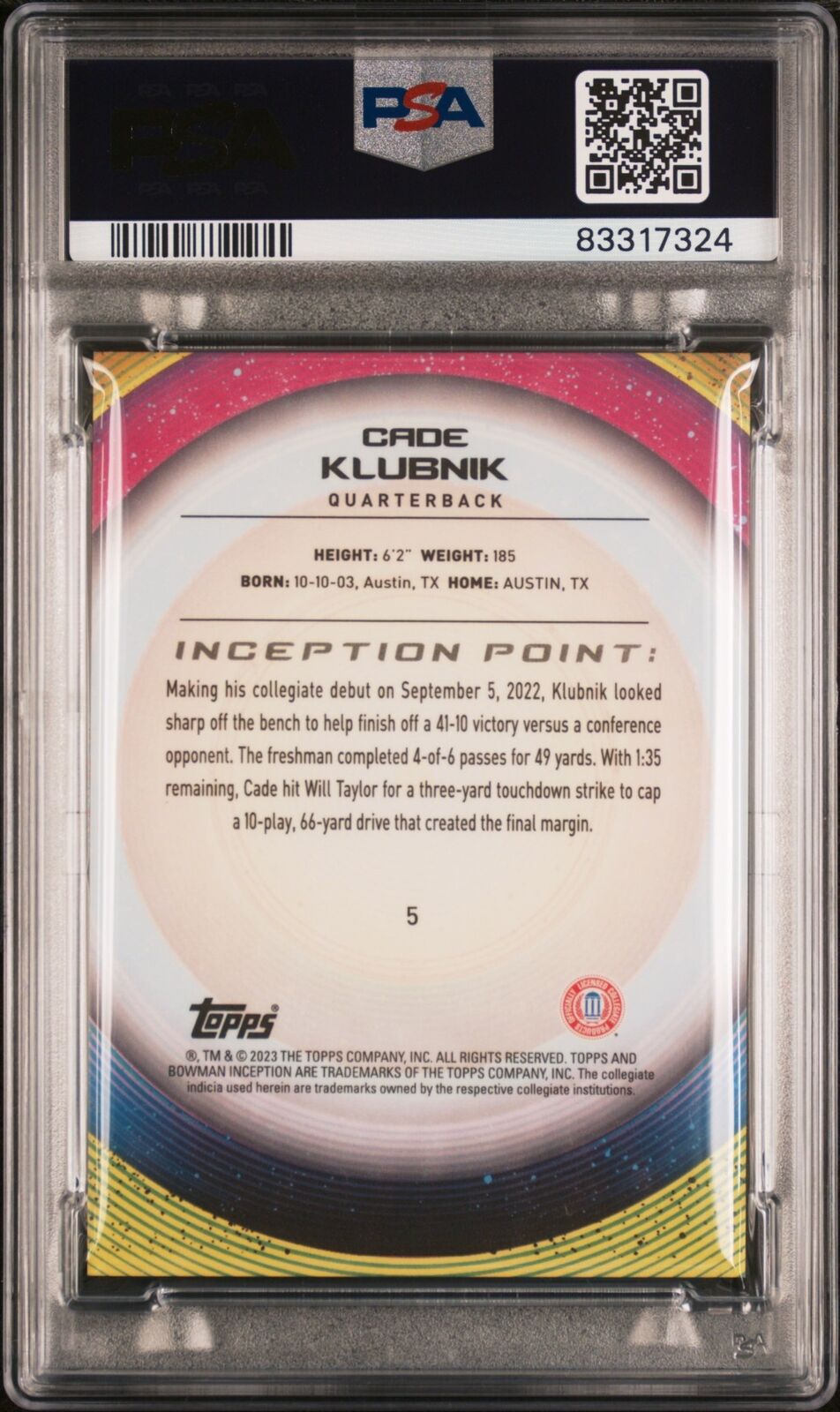 CADE KLUBNIK 2022 BOWMAN U INCEPTION AQUA V2 FOIL #D 37/199 PSA 10 GEM POP 3