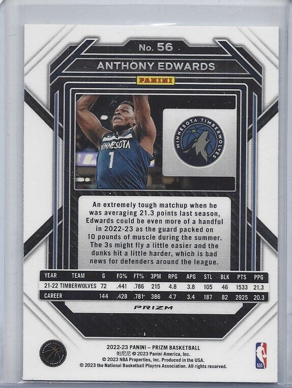 ANTHONY EDWARDS 2022-23 PANINI PRIZM SILVER PULSAR SP PRIZMS #56