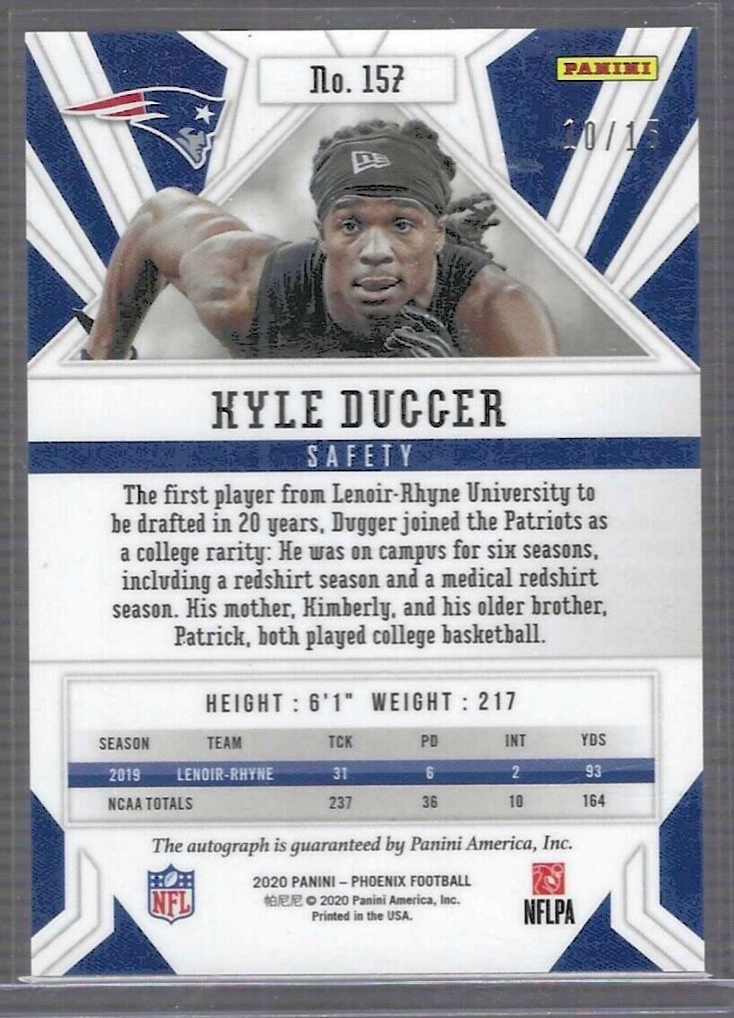 KYLE DUGGER 2020 PANINI PHOENIX PURPLE PRIZM ROOKIE AUTO RC #D 10/15