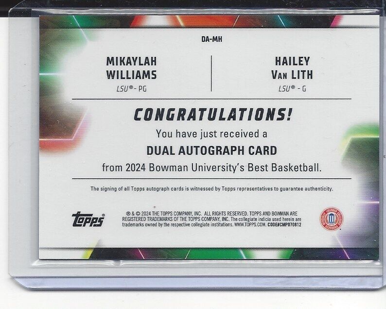 HAILEY VAN LITH MIKAYLAH WILLIAMS 2023 BOWMAN BEST RED REFRACTOR DUAL AUTO 10/10