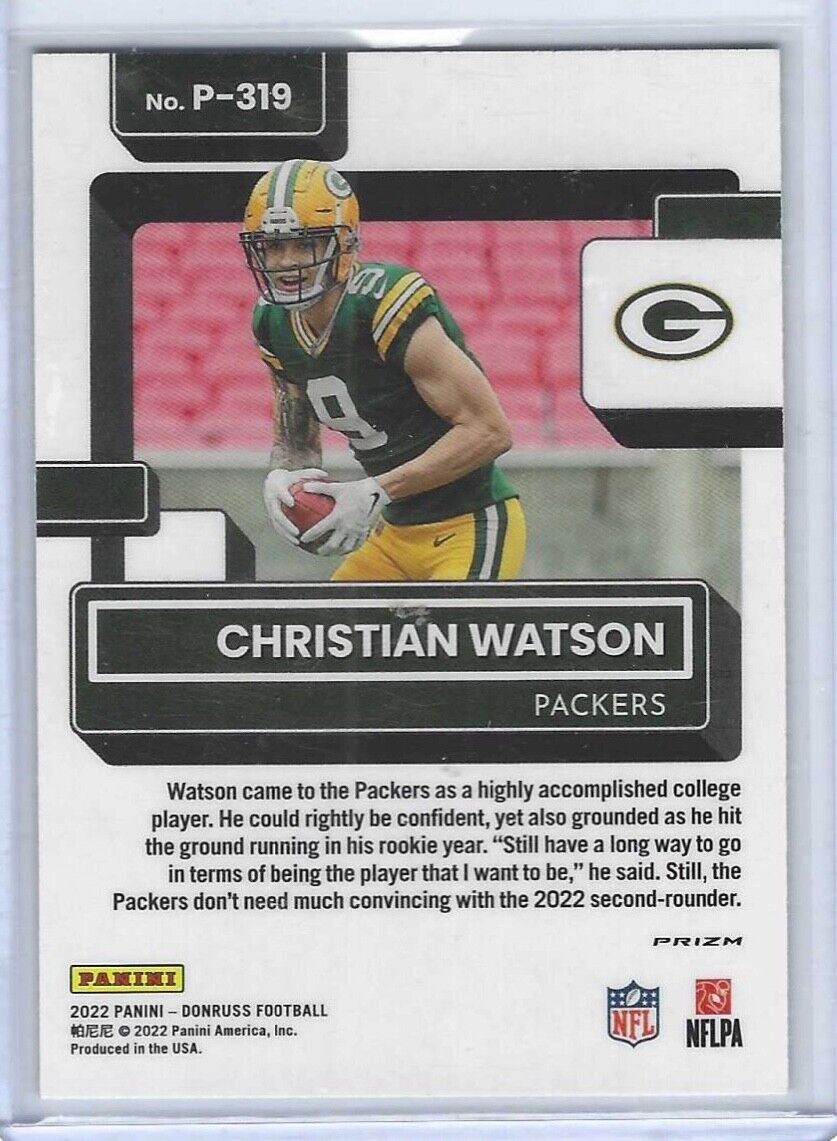 CHRISTIAN WATSON 2022 PANINI DONRUSS OPTIC PREVIEW SILVER HOLO RATED RC #P-319