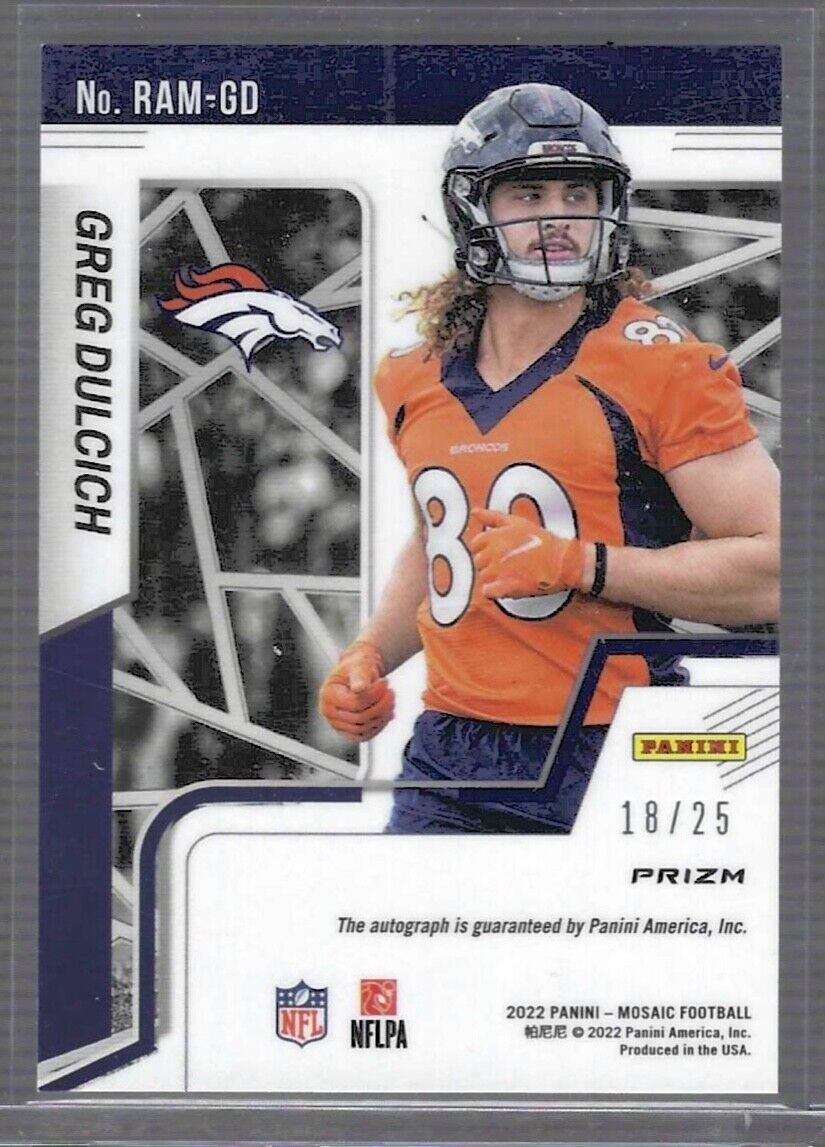 GREG DULCICH 2022 PANINI MOSAIC WHITE PRIZM ROOKIE AUTO RC #D 18/25