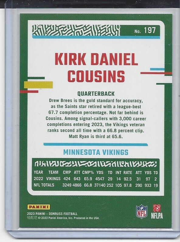 KIRK "DANIEL" COUSINS 2023 PANINI DONRUSS FULL NAME SSP RARE SHORT PRINT #197