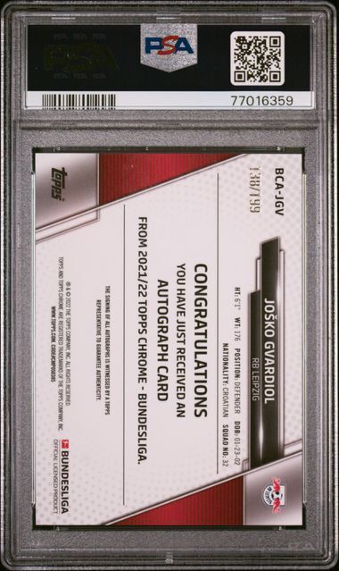 JOSKO GVARDIOL 2021-22 TOPPS CHROME PURPLE REFRACTOR AUTO RC /199 PSA 10 POP 4