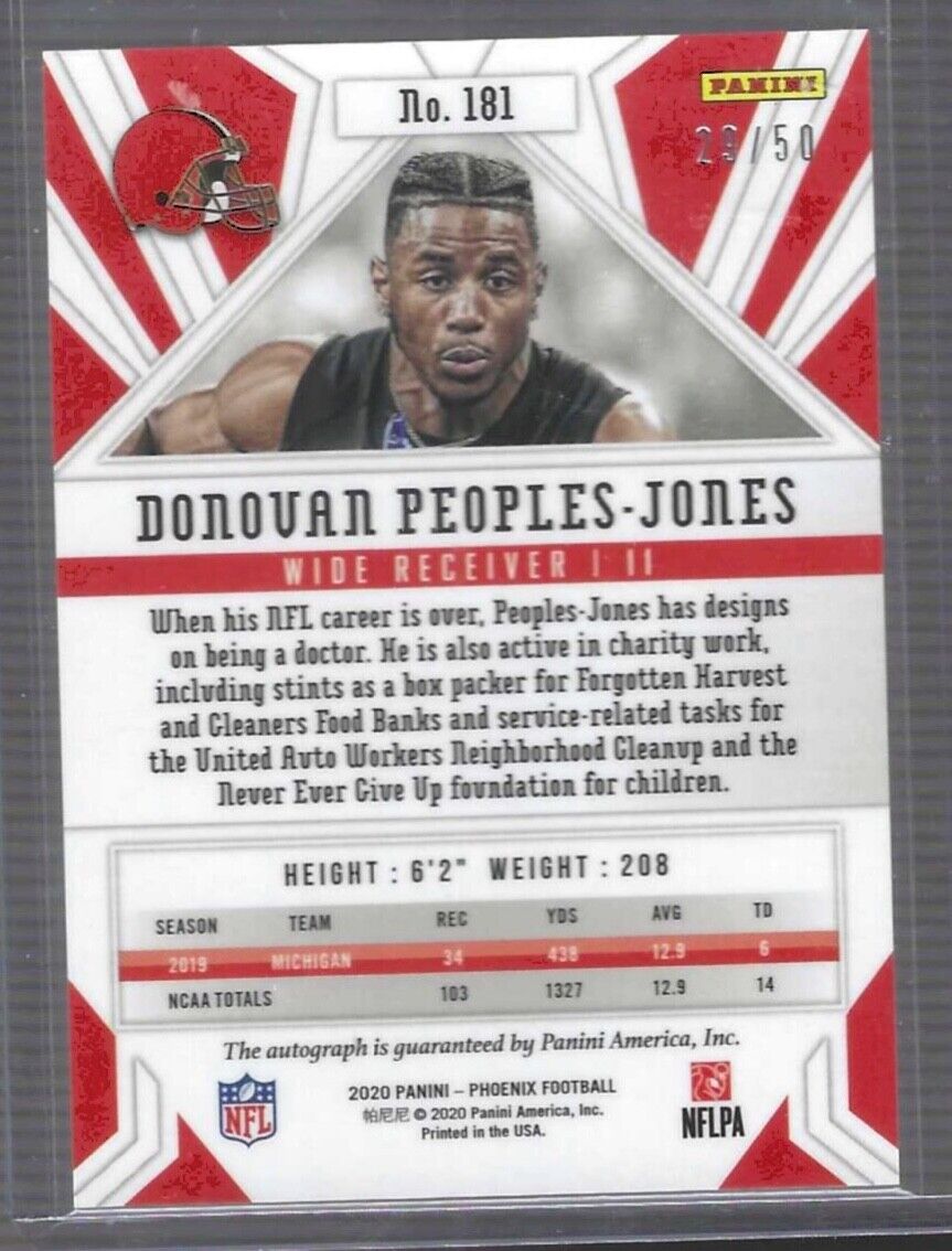 DONOVAN PEOPLES-JONES 2020 PANINI PHOENIX ORANGE PRIZM ROOKIE AUTO RC #D 29/50
