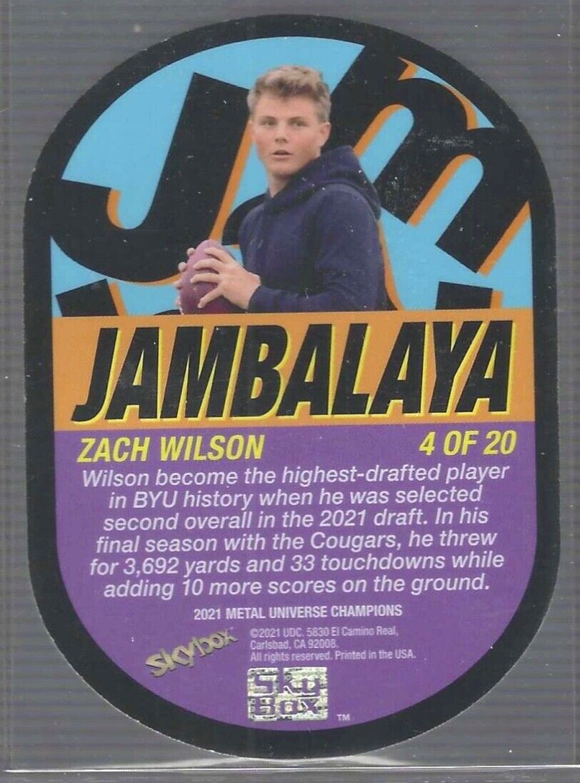 ZACH WILSON 2021 METAL UNIVERSE CHAMPIONS JAMBALAYA DIE CUT SSP ROOKIE RC #4