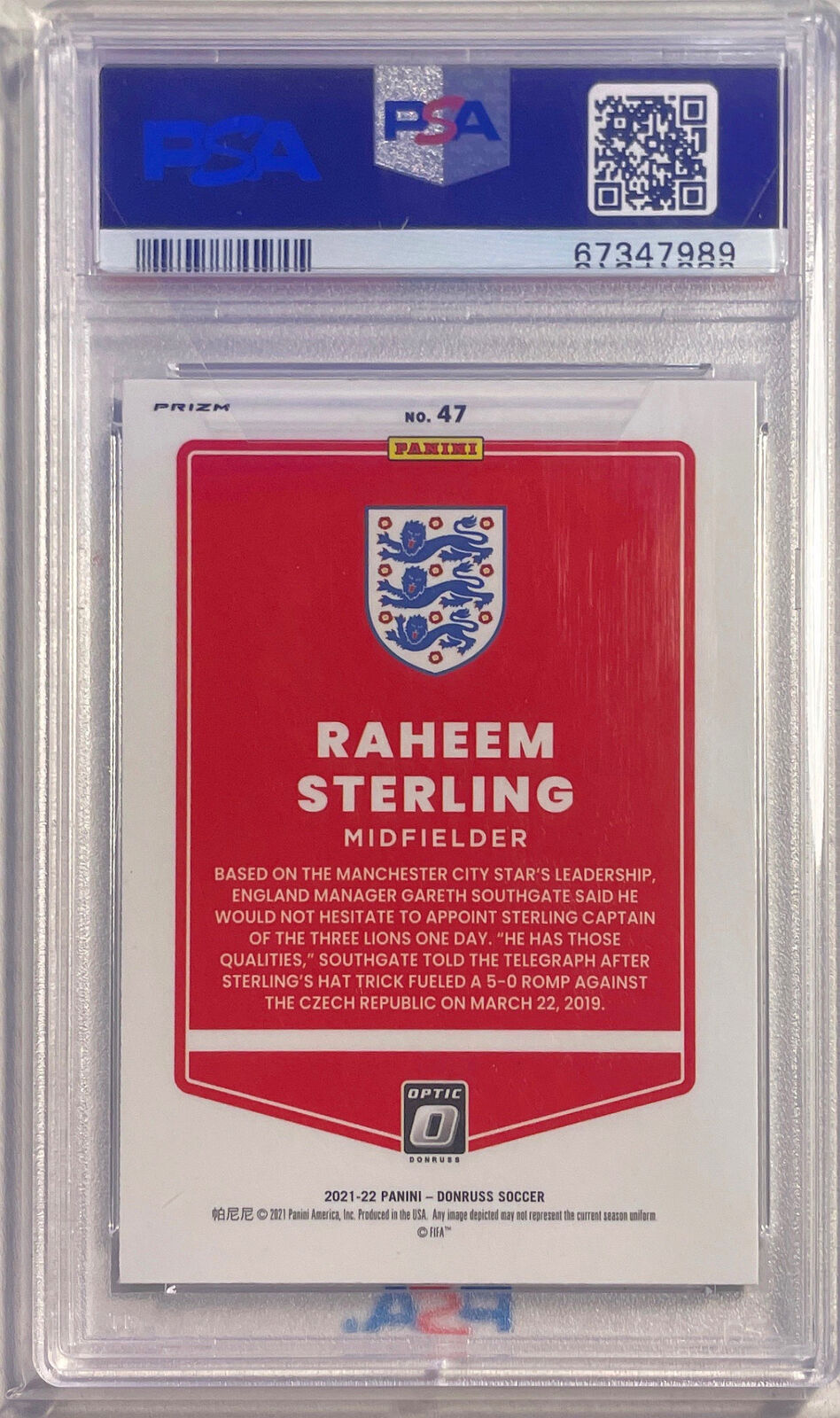 RAHEEM STERLING 2021-22 DONRUSS QATAR GREEN VELOCITY HOLO #47 PSA 10 GEM POP 1/1