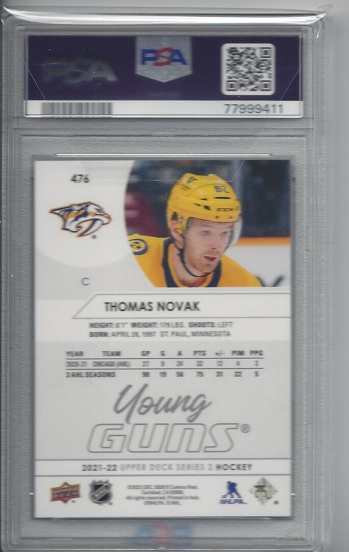 THOMAS NOVAK 2021 UPPER DECK YOUNG GUNS TRUE ROOKIE RC #476 PSA 10 GEM MINT
