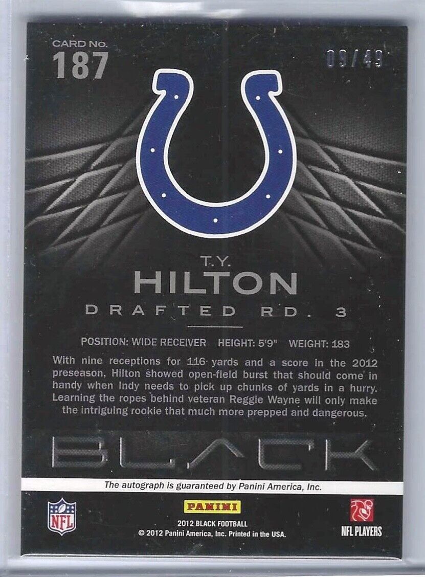 TY HILTON 2012 PANINI BLACK PLATINUM BLUE ROOKIE AUTO RC #D 09/49