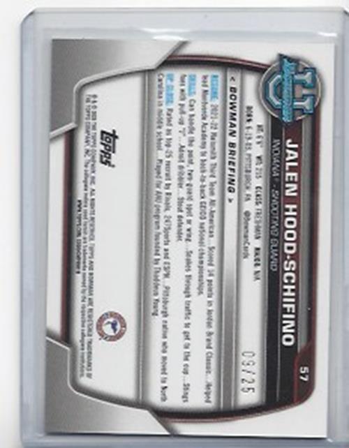 JALEN HOOD-SCHIFINO 2023 BOWMAN CHROME UNIVERSITY ORANGE 1ST REFRACTOR RC #D /25