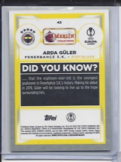 ARDA GULER 2022-23 TOPPS MERLIN CHROME GREEN MOJO REFRACTOR RC #D 84/99