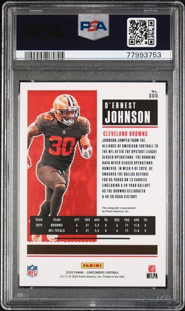 D'ERNEST JOHNSON 2020 PANINI CONTENDERS ROOKIE TICKET AUTO RC #300 PSA 10 POP 9